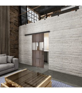 Glasschiebetür BLACK-LINE Loft Rosteisen Genietet 32 Auf Klarglas