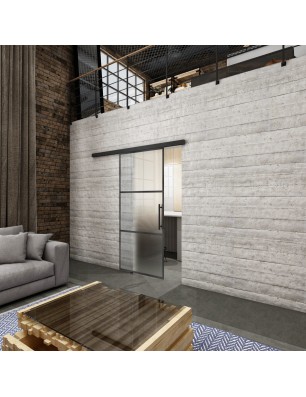 Glasschiebetür BLACK-LINE Loft Schwarzeisen Genietet 03 Blickdicht