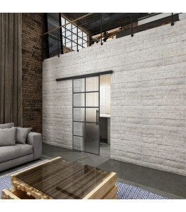 Glasschiebetür BLACK-LINE Loft Schwarzeisen Genietet 05 Blickdicht