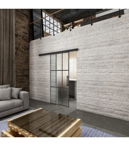 Glasschiebetür BLACK-LINE Loft Schwarzeisen Genietet 11 Blickdicht