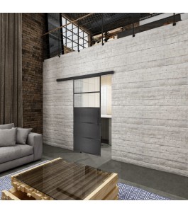 Glasschiebetür BLACK-LINE Loft Schwarzeisen Genietet 13 Blickdicht