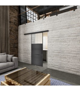 Glasschiebetür BLACK-LINE Loft Schwarzeisen Genietet 15 Blickdicht