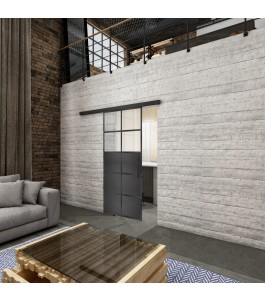 Glasschiebetür BLACK-LINE Loft Schwarzeisen Genietet 17 Blickdicht