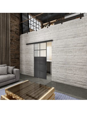 Glasschiebetür BLACK-LINE Loft Schwarzeisen Genietet 17 Blickdicht