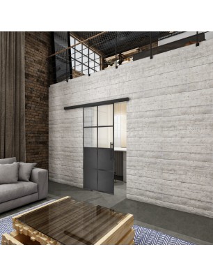 Glasschiebetür BLACK-LINE Loft Schwarzeisen Genietet 18 Blickdicht