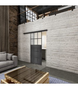 Glasschiebetür BLACK-LINE Loft Schwarzeisen Genietet 21 Blickdicht