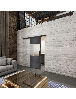 Glasschiebetür BLACK-LINE Loft Schwarzeisen Genietet 25 Blickdicht