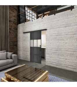 Glasschiebetür BLACK-LINE Loft Schwarzeisen Genietet 32 Blickdicht