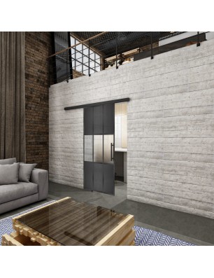 Glasschiebetür BLACK-LINE Loft Schwarzeisen Genietet 33 Blickdicht