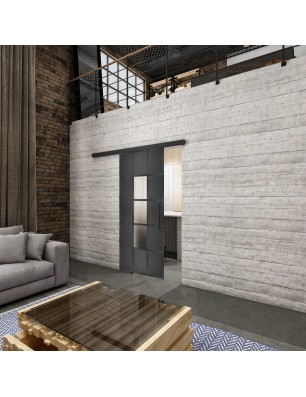 Glasschiebetür BLACK-LINE Loft Schwarzeisen Genietet 34 Blickdicht