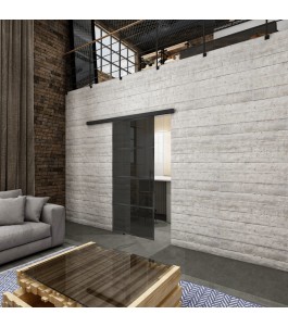 Glasschiebetür BLACK-LINE Loft Schwarzeisen Genietet 02 Auf Grauglas