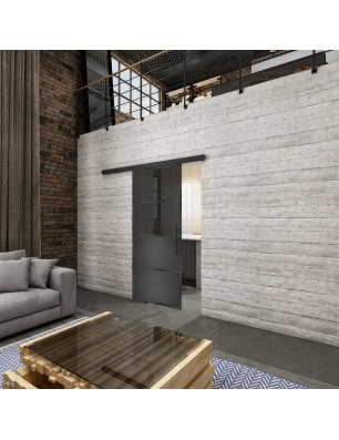 Glasschiebetür BLACK-LINE Loft Schwarzeisen Genietet 14 Auf Grauglas