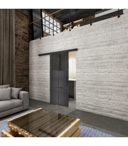 Glasschiebetür BLACK-LINE Loft Schwarzeisen Genietet 19 Auf Grauglas