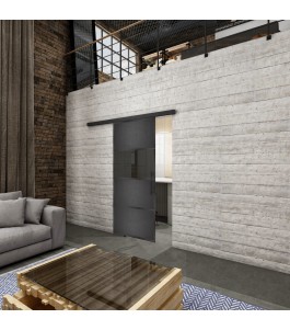 Glasschiebetür BLACK-LINE Loft Schwarzeisen Genietet 26 Auf Grauglas
