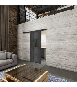 Glasschiebetür BLACK-LINE Loft Schwarzeisen Genietet 32 Auf Grauglas