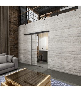 Glasschiebetür BLACK-LINE Loft Schwarzeisen Genietet 04 Auf Klarglas