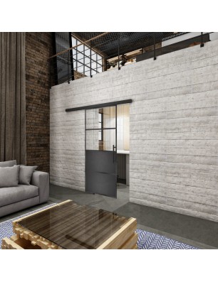 Glasschiebetür BLACK-LINE Loft Schwarzeisen Genietet 14 Auf Klarglas
