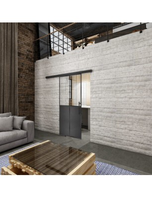 Glasschiebetür BLACK-LINE Loft Schwarzeisen Genietet 20 Auf Klarglas