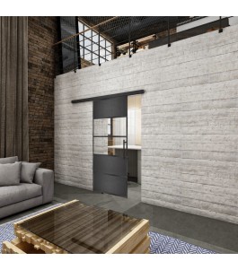 Glasschiebetür BLACK-LINE Loft Schwarzeisen Genietet 25 Auf Klarglas