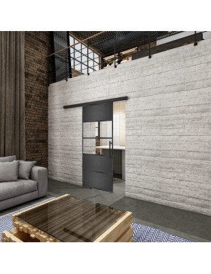 Glasschiebetür BLACK-LINE Loft Schwarzeisen Genietet 25 Auf Klarglas