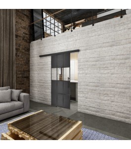 Glasschiebetür BLACK-LINE Loft Schwarzeisen Genietet 32 Auf Klarglas