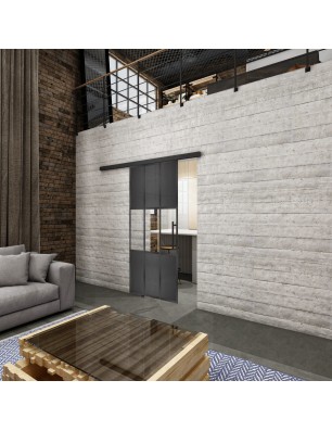 Glasschiebetür BLACK-LINE Loft Schwarzeisen Genietet 33 Auf Klarglas