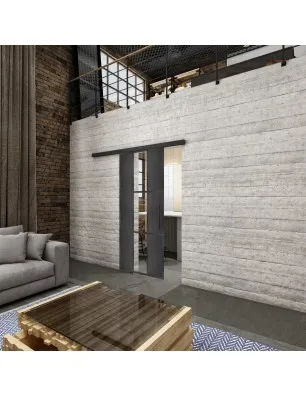 Glasschiebetür BLACK-LINE Loft Schwarzeisen Genietet 36 Auf Klarglas