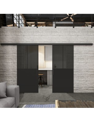 Glasschiebetür BLACK-LINE Loft Schwarzlack 26 Auf Grauglas