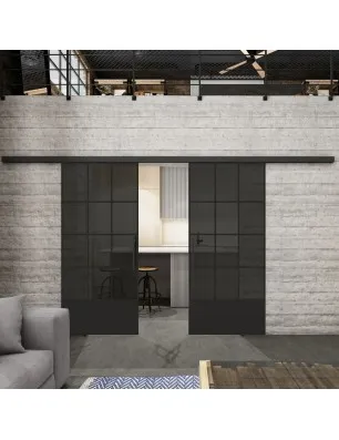Glasschiebetür BLACK-LINE Loft Schwarzlack 37 Auf Grauglas