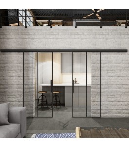 Glasschiebetür BLACK-LINE Loft Schwarzlack 08 Auf Klarglas