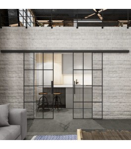 Glasschiebetür BLACK-LINE Loft Schwarzlack 10 Auf Klarglas