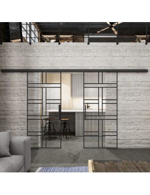Glasschiebetür BLACK-LINE Loft Schwarzlack 13 Auf Klarglas