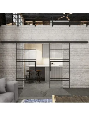 Glasschiebetür BLACK-LINE Loft Schwarzlack 16 Auf Klarglas