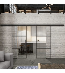 Glasschiebetür BLACK-LINE Loft Schwarzlack 17 Auf Klarglas