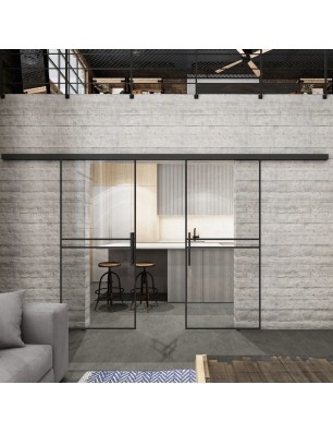 Glasschiebetür BLACK-LINE Loft Schwarzlack 18 Auf Klarglas