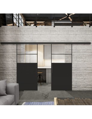 Glasschiebetür BLACK-LINE Loft Schwarzlack 22 Auf Klarglas