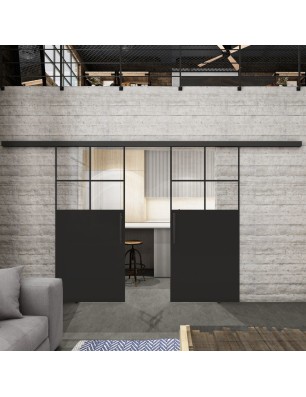 Glasschiebetür BLACK-LINE Loft Schwarzlack 23 Auf Klarglas