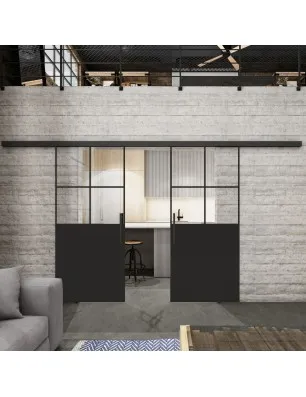 Glasschiebetür BLACK-LINE Loft Schwarzlack 24 Auf Klarglas