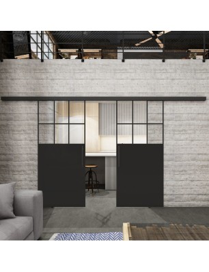 Glasschiebetür BLACK-LINE Loft Schwarzlack 27 Auf Klarglas