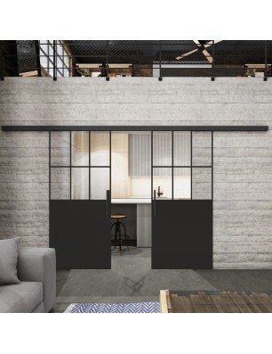 Glasschiebetür BLACK-LINE Loft Schwarzlack 28 Auf Klarglas