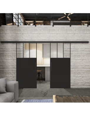 Glasschiebetür BLACK-LINE Loft Schwarzlack 29 Auf Klarglas