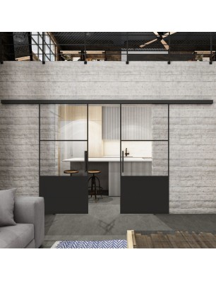 Glasschiebetür BLACK-LINE Loft Schwarzlack 33 Auf Klarglas