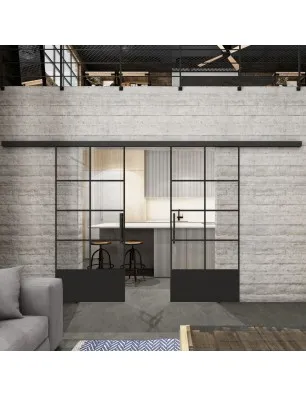 Glasschiebetür BLACK-LINE Loft Schwarzlack 34 Auf Klarglas