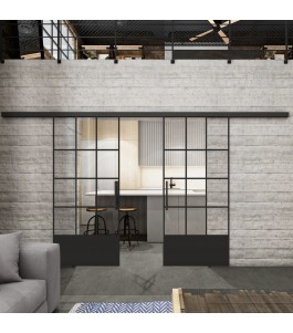 Glasschiebetür BLACK-LINE Loft Schwarzlack 37 Auf Klarglas