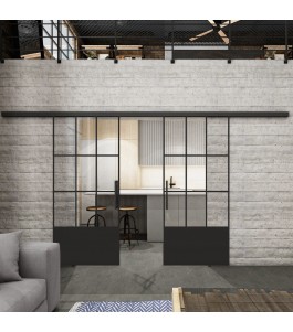 Glasschiebetür BLACK-LINE Loft Schwarzlack 38 Auf Klarglas