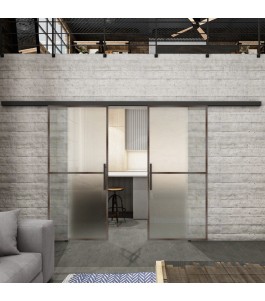 Glasschiebetür BLACK-LINE Loft Rosteisen Genietet 04 Blickdicht