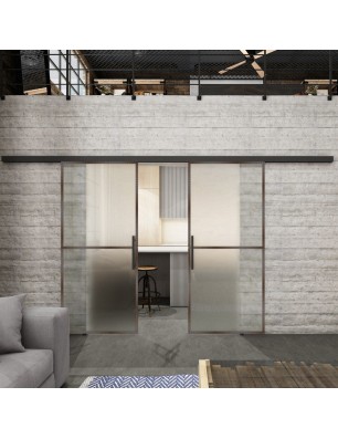 Glasschiebetür BLACK-LINE Loft Rosteisen Genietet 04 Blickdicht