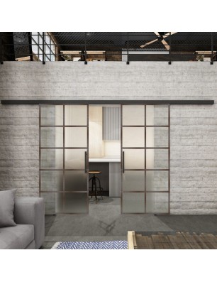 Glasschiebetür BLACK-LINE Loft Rosteisen Genietet 05 Blickdicht
