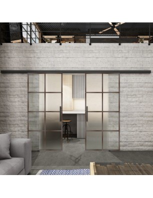 Glasschiebetür BLACK-LINE Loft Rosteisen Genietet 06 Blickdicht