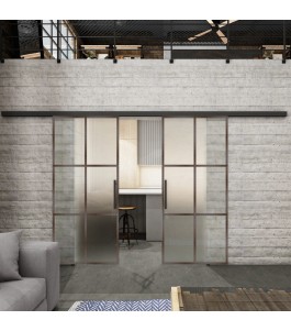 Glasschiebetür BLACK-LINE Loft Rosteisen Genietet 07 Blickdicht